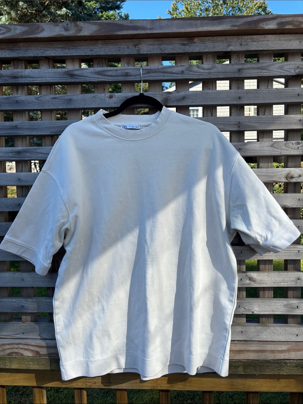 Zara Oversized Crewneck Short-Sleeve Shirt - Off-White